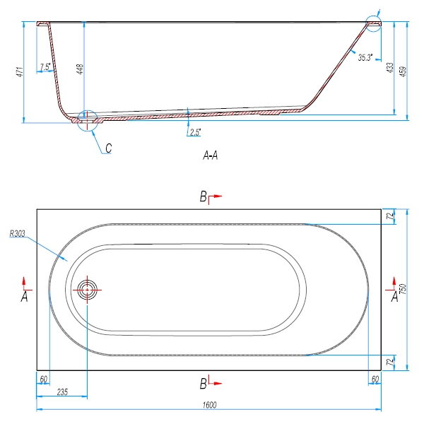 Built-in-solid-surface-bathtub-drawing