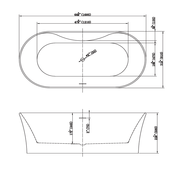 Pure-Acrylic-bathtub-VOLGA-Drawing