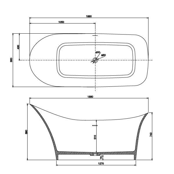 Solid-Surface-Bathtub-D-6007-Drawing