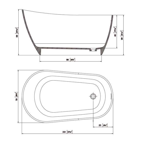Solid-Surface-Bathtub-D-6076-Drawing