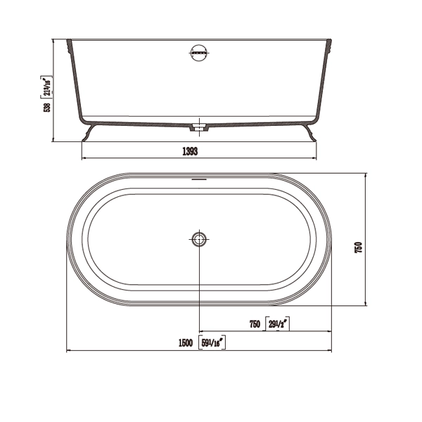 Solid-Surface-Bathtub-D-6077-Drawing