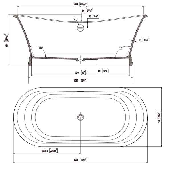 Solid-Surface-Bathtub-D-6083-Drawing