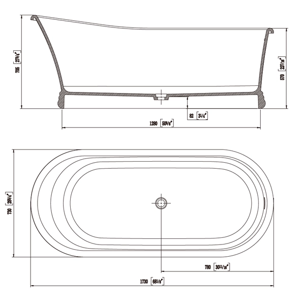 Solid-Surface-Bathtub-D-6087-Drawing