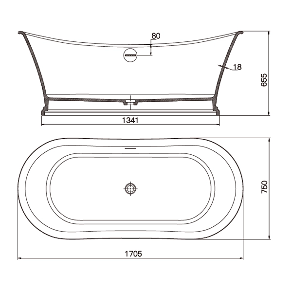 Solid-Surface-Bathtub-D-6090-Drawing