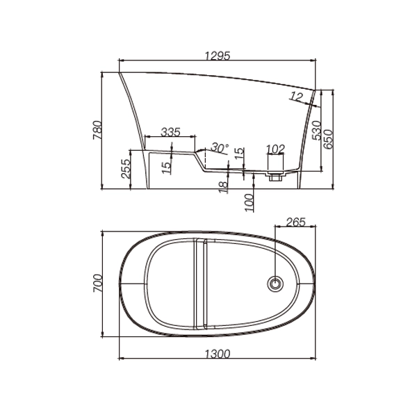 Solid-Surface-Bathtub-D-6103-Drawing