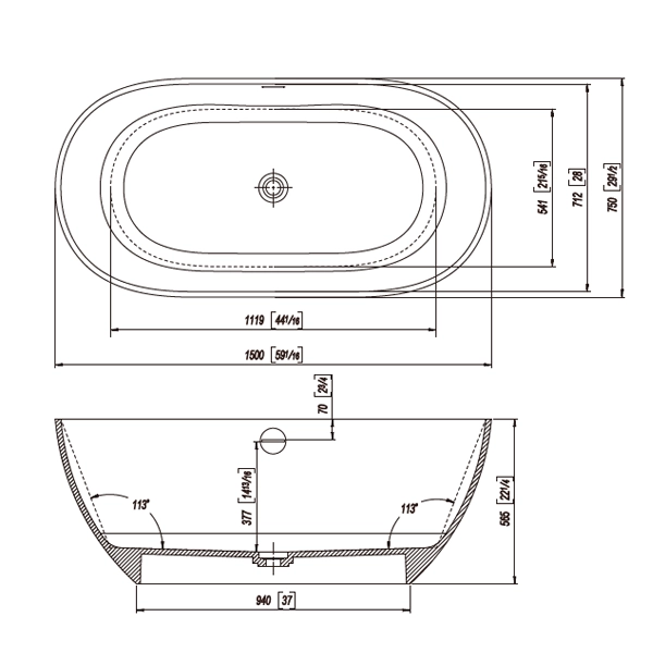 Solid-Surface-Bathtub-D-6119-Drawing