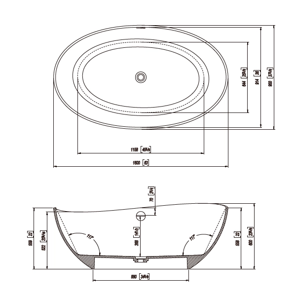 Solid-Surface-Bathtub-D-6121-Drawing